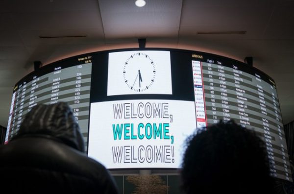 WELCOME. In this file photo, people look over the arrivals board at JFK International Airport's Terminal 4, February 4, 2017 in New York. Bryan R. Smith/AFP