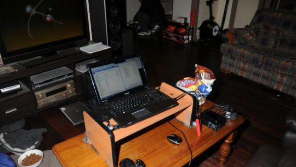 McCoole’s laptop and desk at his home.
