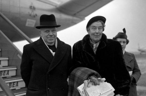 George Bell with wife Henrietta at London airport, about to leave for Frankfurt in 1954