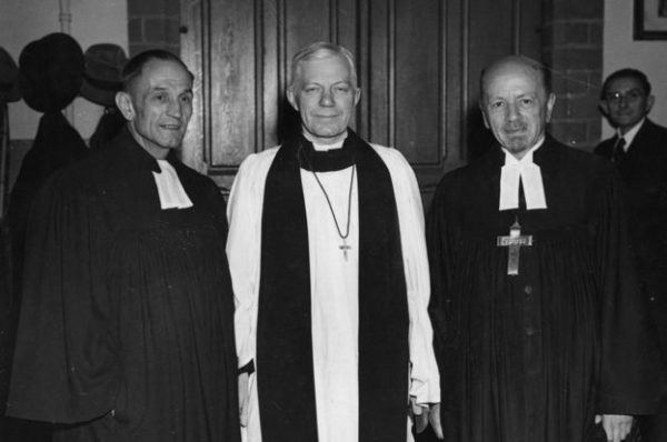 George Bell (centre) with German Reverends Dr. Martin Niemoeller (left) and Otto Dibelius
