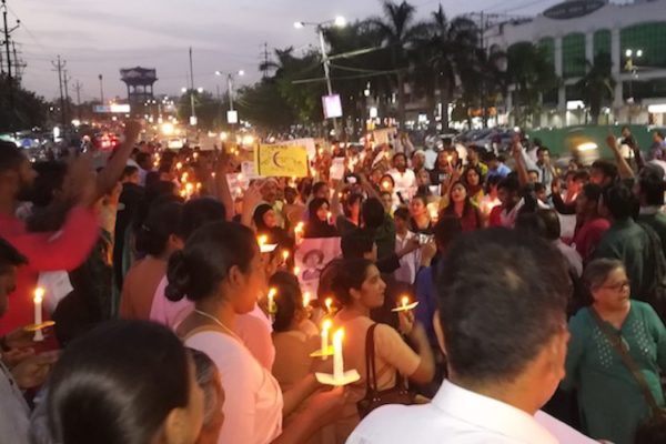 Thousands of people from different religions hold a candlelight march through Bhopal on April 16 demanding justice for victims of rape in India. (Photo by Saji Thomas/ucanews.com)