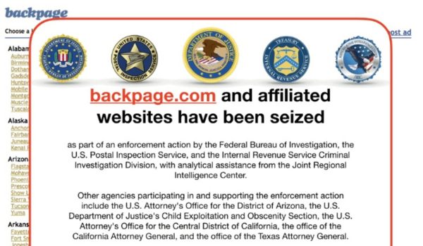 The Backpage.com website now shows an FBI notice. Photo: Screenshot